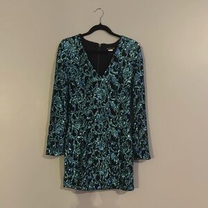 Pre-Owner VENUS Blue and Black Sequin Long Sleeve Dress